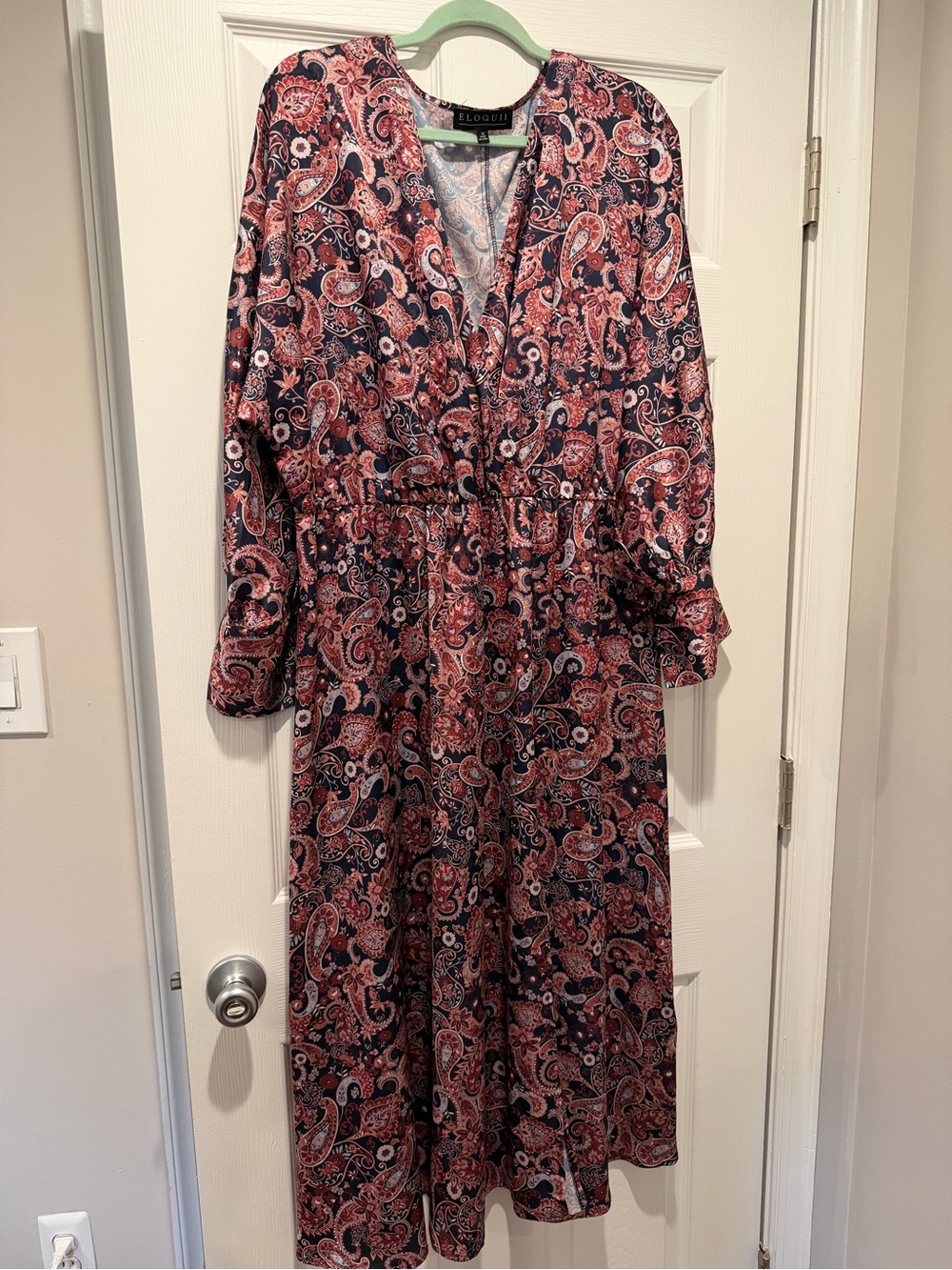 Eloquii Navy and Red Paisley Maxi Dress